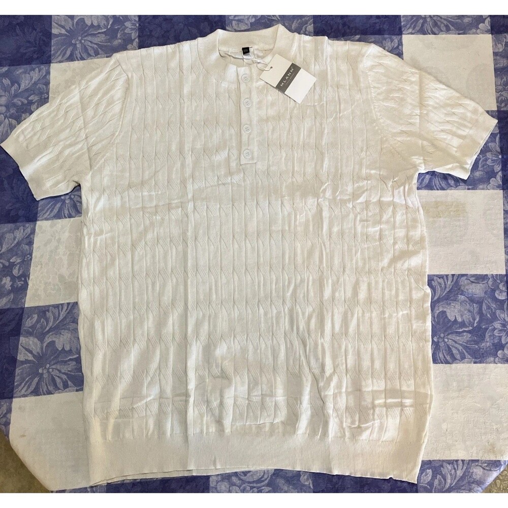 Men’s Short Sleeve Knit Henley W/ Buttons 2XL White NEW With Tags
